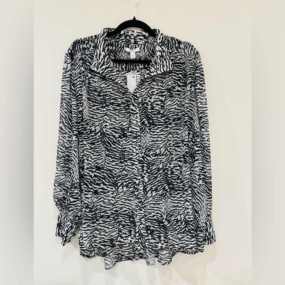 Nine West - Zebra print button down high low semi sheer blouse  blouse.